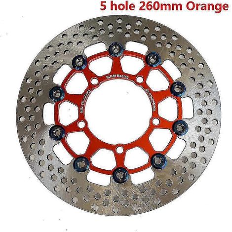 Disques de frein flottants universels en alliage d'aluminium pour moto, diamètre extérieur 200 mm/220 mm/245 mm/260 mm, plaquettes de frein à refroidissement rapide (orange 260 mm) (1/5)