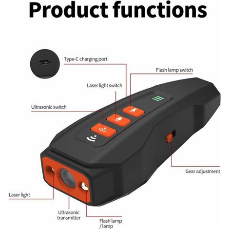 Portable dog training device, ultrasonic anti-bark device, rechargeable, with variable frequency flashing LED light.