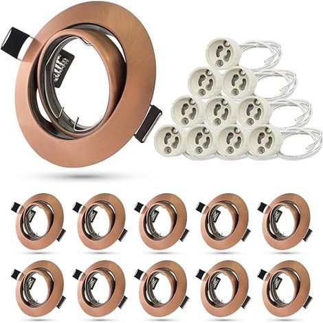 10er LED GU10 Recessed Spotlight Brushed Red Copper Recessed Lights Round Diameter 68-75 mm LED Spotlights 230V Swivel Incl. GU10 Socket for LED or Halogen Bulbs (1/5)