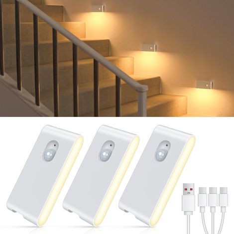 Veilleuse Détecteur de Mouvement, Lot de 8 Lampes LED Rechargeables via USB, Lumière Détecteur de Mouvement Intérieur avec 3 Modes(AUTO/OFF/ON), Lampe Veilleuse pour Escalier, Couloir, Chambre