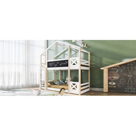 Kinder-Hochbett Baumhaus mit Leiter 90 x 200 cm – Natur & Weiß (1/5)