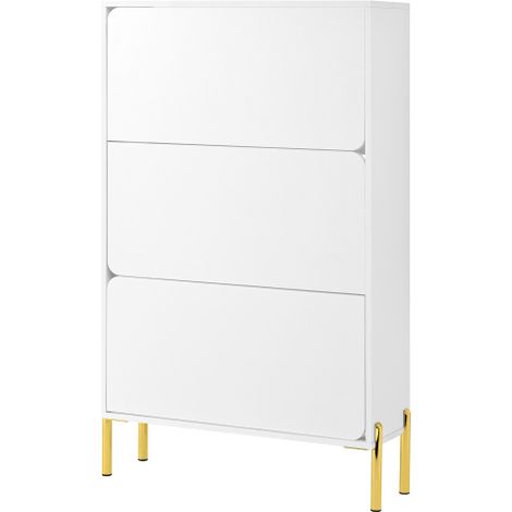 Meuble à chaussures moderne 3 portes grande capacité avec pieds dorés
