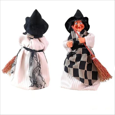 Decorazione da tavolo con statua esagonale di Halloween - Statua esagonale vintage di Halloween con scopa - Statue decorative per interni (1/5)