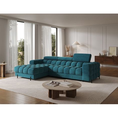 Ecksofa mit Schlaffunktion Sofa FERROL Stoff Aphrodite Dunkelblau Ottomane Links (1/5)