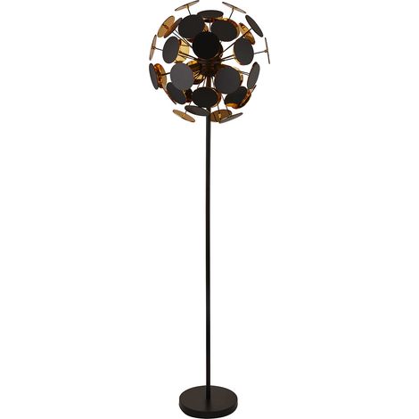 Lampada da terra Discus 4LT - Metallo nero e dischi in PC neri e dorati (1/5)