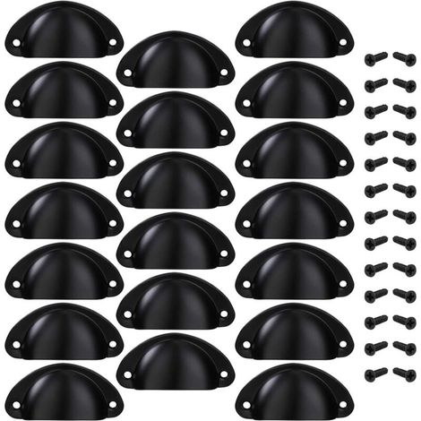 Poignée de Tiroir Bouton Porte Coquille Poignée en Forme de Coquille Décoration Porte Meuble Tiroir Armoire Placard avec Vis 20 Pièces Noir (1/4)