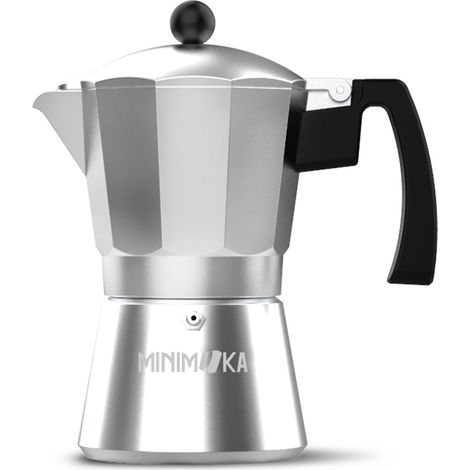 Minimoka Cafetière italienne 3 tasses, 3 tasses, base et filtre de acier inoxydable, poignée ergonomique, soupape de sécurité de, joint de sécurité en silicone de pour la sécurité, convient pour : vit
