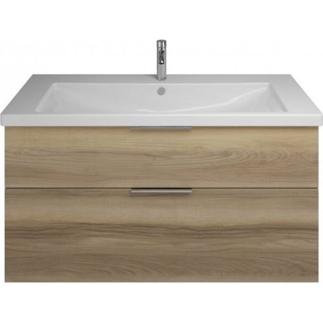 Burgbad Eqio Keramik-Waschtisch mit Unterschrank, 2 Auszüge und Griffleiste Frassino Dekor Cappuccino/Alpinweiss 123 cm Chrom (1/2)