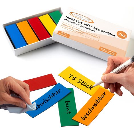 75 Magnetstreifen beschreibbar Etiketten Magnete Schilder bunt 60x20mm (1/4)