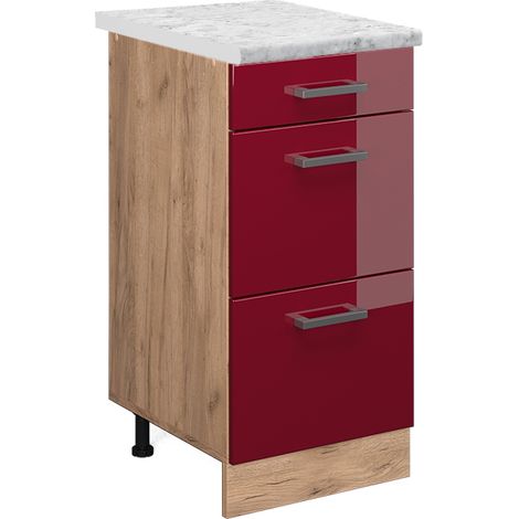 Küchenschrank R-Line, Bordeaux Hochglanz, 40 cm AP Marmor, Vicco