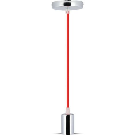 V-TAC LED-Zylinder-Kronleuchter, Metall, E27-Lampenfassung (max. 60 W), L:100 cm, Chrom, rotes Kabel (1/5)