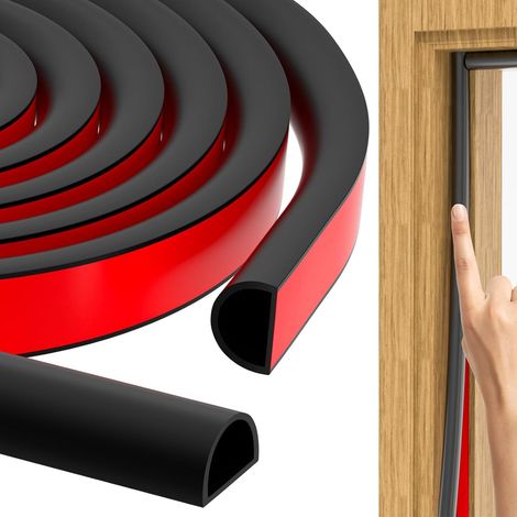 Burlete para puertas de 10 m, tira de sellado de silicona en forma de D, burlete autoadhesivo para marcos de puertas y ventanas. (1/5)
