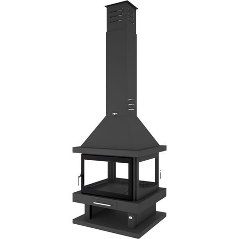 Chimenea Leña Central a 4 Caras y 2 Puertas FM Modelo C-204 Cristal Serigrafiado (1/4)