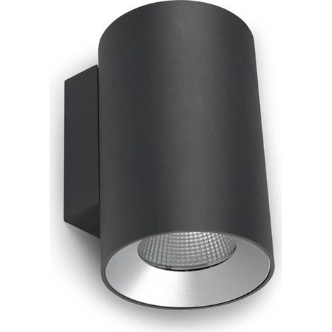 LEDS C4 Cosmos Applique murale extérieure 9 cm, éclairage haut et bas, LED gris urbain 11,8 W 2700 K, IP66, interrupteur marche/arrêt