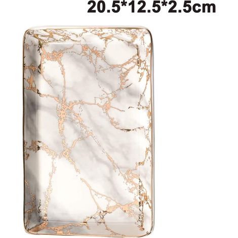 Bol En Céramique - Plateau De Rangement Pour Bijoux - Design Marbré Gris Et Or - 13,5 X 10,5 X 2,4 Cm Ou 20,5 X 12,5 X 2,4 Cm - 1 Pièce (1/5)
