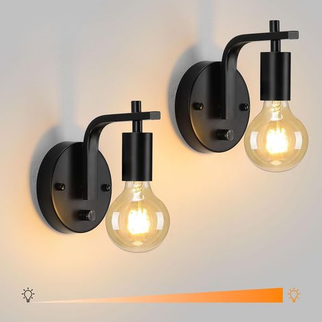 2PCS Dimmable Applique Murale Intérieur industrielle Lampe Murale Design Rétro Luminaire Réglable Métal Eclairage Mural Vintage pour Restaurant Cuisine Couloir Café Enfant E27 (sans ampoule) (1/5)