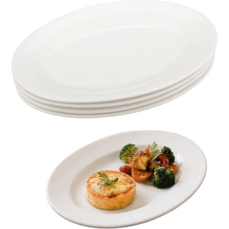 Lot de 4 Ovale Assiette Porcelaine Blanches 25.5 x 16.8 x 3 cm (1/5)