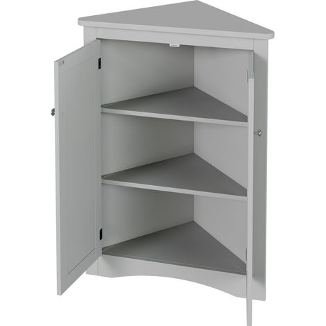 Armoire d'angle grise en MDF 2 portes, 3 niveaux, 61,5 x 80 cm, meuble de rangement pour salle de bain et autres pièces (1/5)