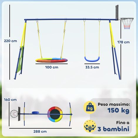 Balançoire de jardin 4 en 1 pour enfants de 3 à 8 ans (comprend 2 balançoires, un panier de basket et un but de football) (1/5)