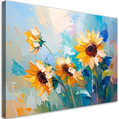 Tableau déco Tournesols Fleurs imitation peinture à l'huile 100x70 (1/4)
