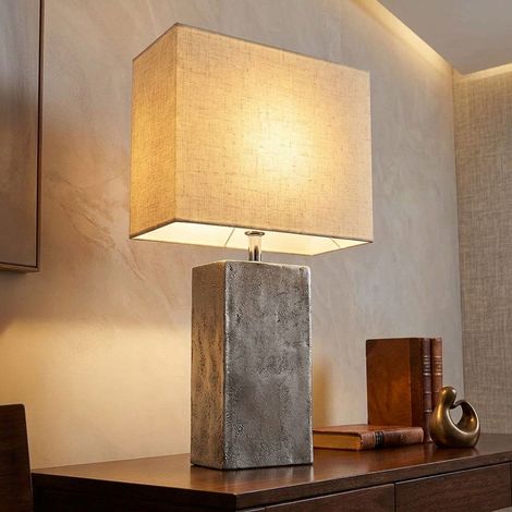 Lampada da tavolo, lampada da camera da letto, interruttore a cavo, argento, tessuto bianco, H 50 cm (1/5)