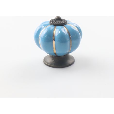 Poignées de tiroir en céramique, poignées de meubles en forme de citrouille pour tiroirs et armoires de cuisine(bleu) (1/5)