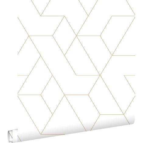 papier peint lignes graphiques blanc et or - ESTAhome (1/5)