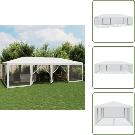 Partyzelt mit 12 Mesh-Seitenteilen Weiß 8x4 m HDPE - Partyzelt - Partyzelte - Faltzelt - Zelt (1/5)