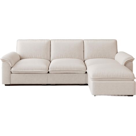 Sofá esquinero en L modular con chaise longue, tejido chenilla beige, 260 x 154 x 86 cm, HOMVRA (1/5)