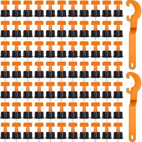 100 Pcs Systeme de Nivellement pour Carrelage, Nivellement Carrelage Réutilisables pour Carrelage, Carreaux de Céramique, Panneaux de Bois avec 2 Clés Spéciales (1/5)