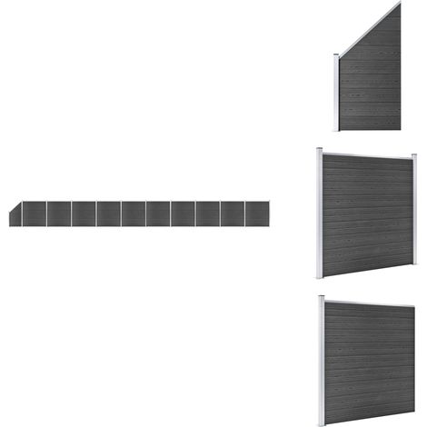 Ensemble de panneau de clôture WPC 1830x(105-186) cm Noir - Clôture Jardin - Clôture Résidentielle - Clôture Composite - Clôture WPC - Barrière Jardin (1/5)