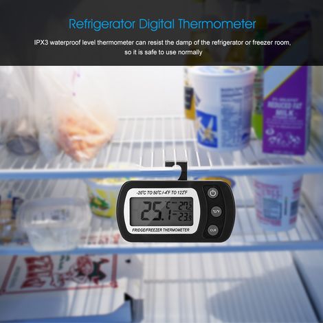 Thermomètre numérique LCD grand format pour réfrigérateur/congélateur avec support réglable, noir (1/5)