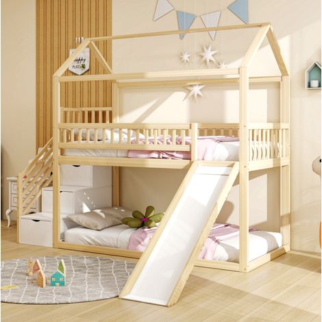 Litera MEUBLIV 90x200 cm madera natural con tobogán, sin colchón (1/5)