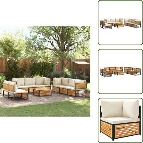 9-tlg. Garten-Sofagarnitur mit Kissen Massivholz Akazie - Gartenmöbel Set - Esszimmergarnitur - Holztisch - Sofasitzgruppe - Outdoor Möbel (1/5)