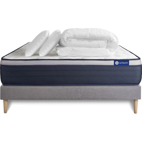Ensemble matelas sommier Actimemo max 160 x 200 cm 2 oreillers et couette Mémoire de forme - Couleur : Gris