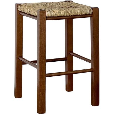 Hocker mit quadratischer Strohsitzhöhe 47 CM in Walnussfarbe mit geraden Füßen