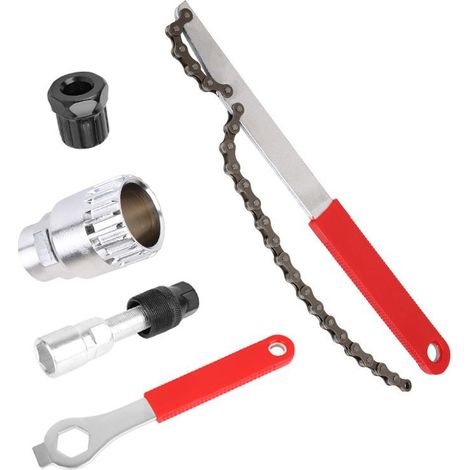 Kit d'outils pour démontage de chaîne et de cassette de vélo. Contient un extracteur de manivelle, une clé et un outil pour démontage de cassette de roue libre, compatible avec les vélos de route et d (1/5)