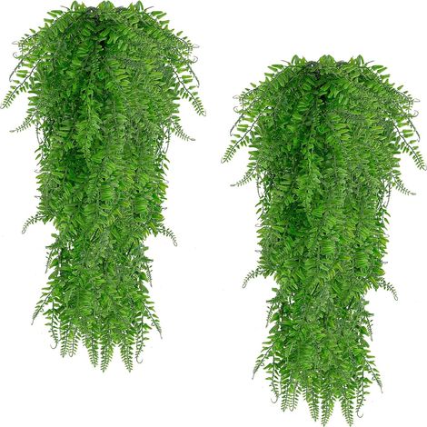 Lot de 2 plantes artificielles, vignes de fougère de 80 cm, résistantes aux UV, feuilles de lierre artificielles, décoration pour intérieur et extérieur (1/5)