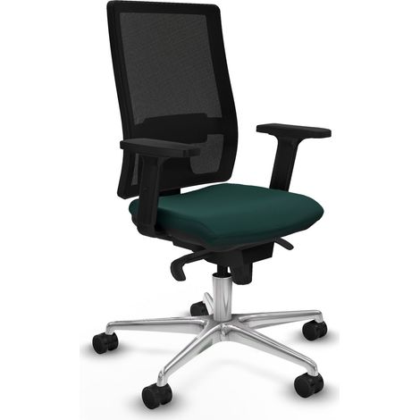 Horna sincro malla negra similpiel verde botella brazos 2D base aluminio  ruedas 65mm nailon (1/5)