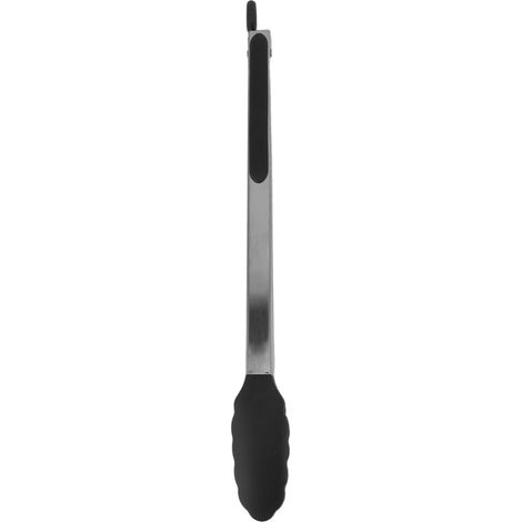 Küchenzange aus Edelstahl und Silikon, hitzebeständig, rutschfest, zum Servieren, Backen und Kochen, schwarz, 40 cm / 15,7 Zoll (1/5)