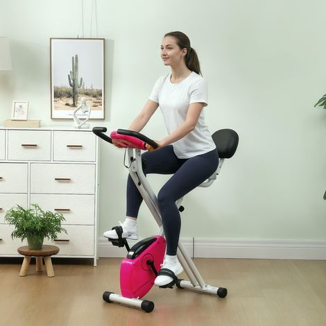 Vélo d'appartement pliable - Collaboration Aosom.fr x FFHandball - 8 niveaux de résistance, rose, dossier selle réglable