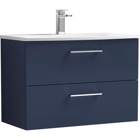 Nuie Arno Wall Hung 2-Drawer Vanity Unit with Basin-4 800mm Wide - Midnight Blue (1/5)