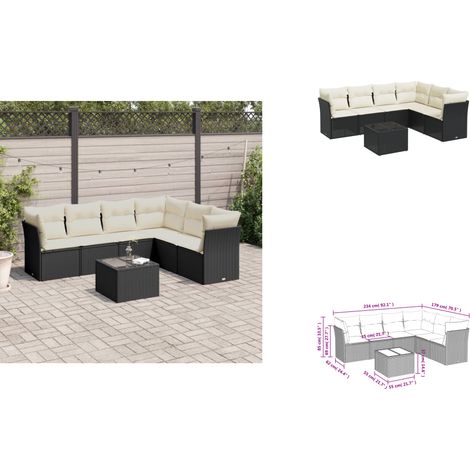 7-tlg. Garten-Sofagarnitur mit Kissen Schwarz Poly Rattan - Gartenmöbel Set - PE-Rattan Möbel - Outdoor Sofa - Esstisch - Lounge Garnitur (1/3)