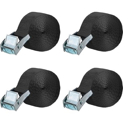 Sangles d'Arrimage avec Boucle de Serrage 25mm Sangle de Fixation à Cliquet 1m 1,5m 2m 3m 5m pour Moto Voiture Bagage (01 Noir - 4 Pièces, 1 m) (1/5)