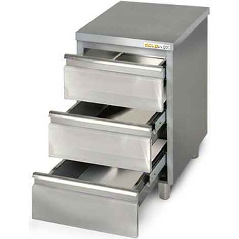 Meuble bas inox 500 x 600 mm avec 3 tiroirs PREMIUM - GOLDINOX (1/3)