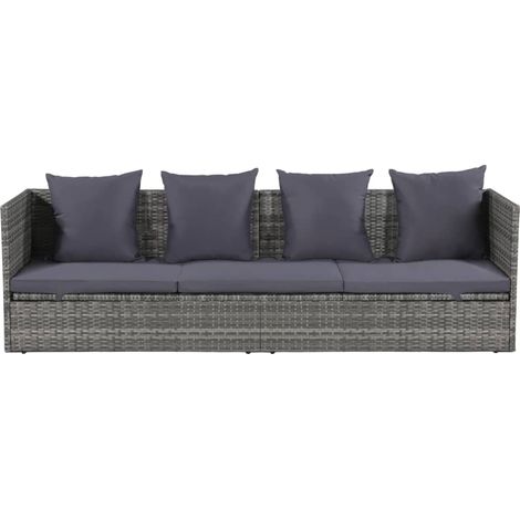 INLIFE Lit de jardin Gris 200x60 cm Résine tressée (1/5)