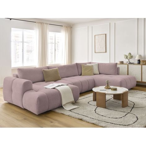 BOBOCHIC - Canapé panoramique convertible FUJI tissu lisse Angle gauche  Rose (1/5)