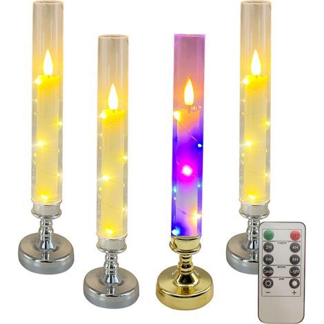 4Emballage individueldirigéBougie électronique colorée télécommandée-Tube transparent pour chandelier argenté (1/5)