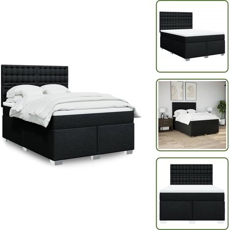 The Living Store Giroletto a Molle con Materasso Nero 160x200 cm in Tessuto - Materasso a molle insacchettate