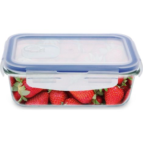 Conteneur hermétique en verre - Boîte de conservation alimentaire avec fermeture étanche - Résistant aux odeurs et à l’humidité - 1 L - Verre et plastique - Finition transparente (1/5)
